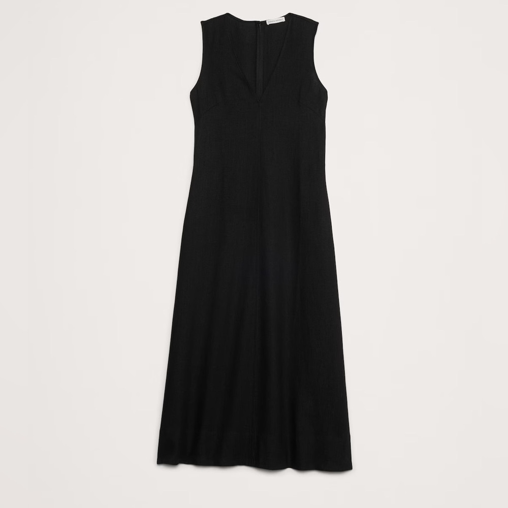 NWT! Banana Republic Black Linen V-Neck Maxi Dress - Multiple🐯 - Picture 4 of 8